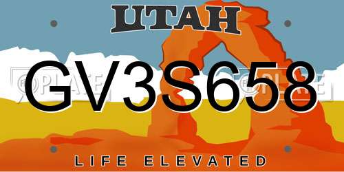 GV3S658 Utah License Plate