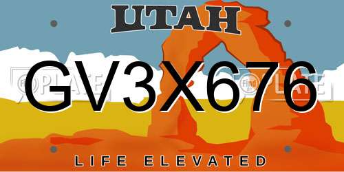 GV3X676 Utah License Plate