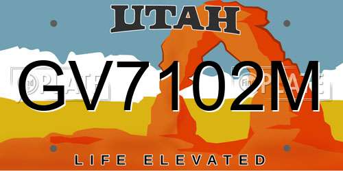 GV7102M Utah License Plate
