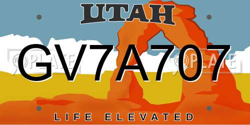 GV7A707 Utah License Plate