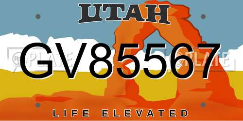 GV85567 Utah License Plate