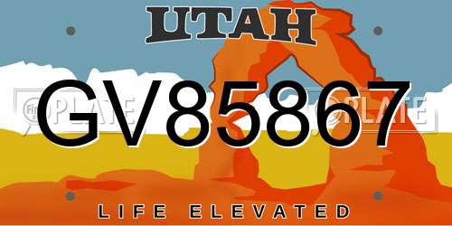 GV85867 Utah License Plate