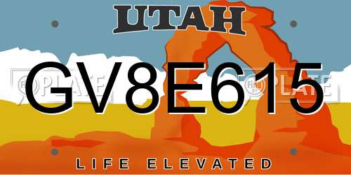 GV8E615 Utah License Plate