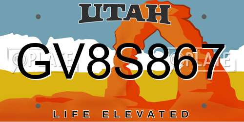 GV8S867 Utah License Plate