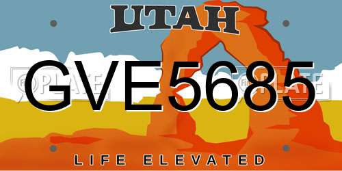 GVE5685 Utah License Plate