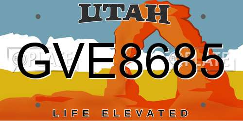 GVE8685 Utah License Plate