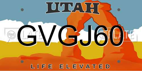 GVGJ60 Utah License Plate