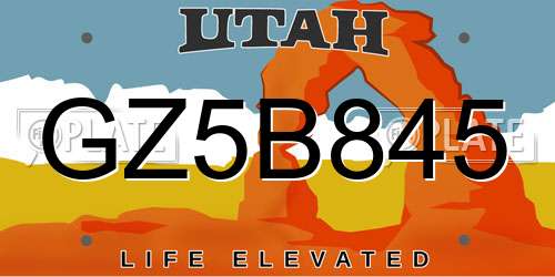 GZ5B845 Utah License Plate