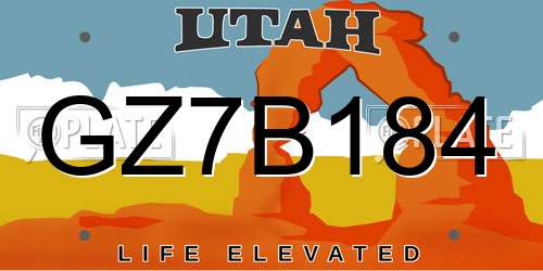 GZ7B184 Utah License Plate