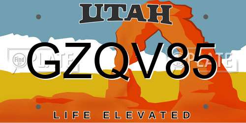 GZQV85 Utah License Plate