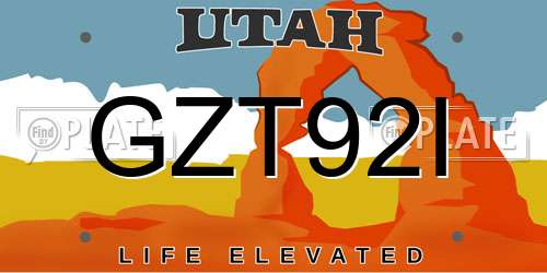 GZT92I Utah License Plate