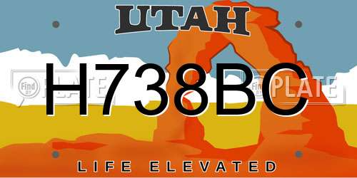 H738BC Utah License Plate