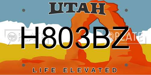 H803BZ Utah License Plate