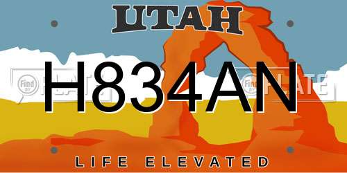H834AN Utah License Plate