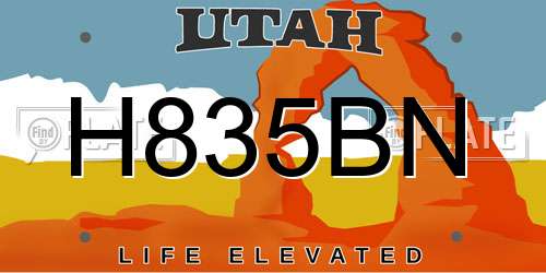 H835BN Utah License Plate