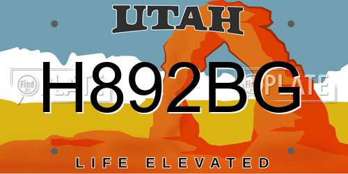 H892BG Utah License Plate