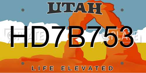 HD7B753 Utah License Plate