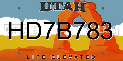 HD7B783 Utah License Plate