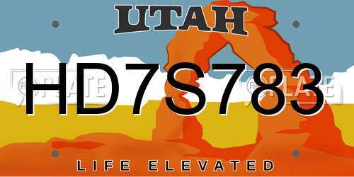 HD7S783 Utah License Plate