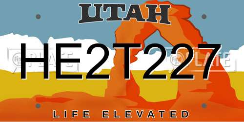 HE2T227 Utah License Plate