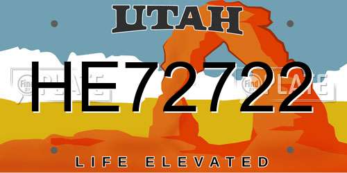 HE72722 Utah License Plate