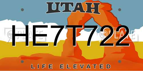 HE7T722 Utah License Plate