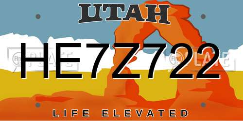 HE7Z722 Utah License Plate