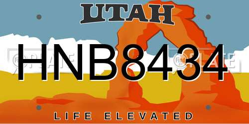 HNB8434 Utah License Plate