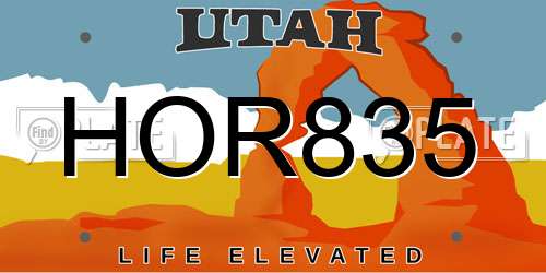 HOR835 Utah License Plate