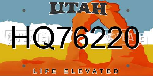 HQ76220 Utah License Plate