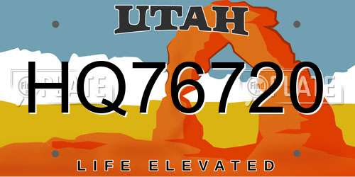 HQ76720 Utah License Plate