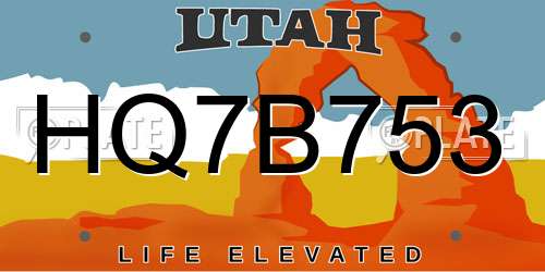 HQ7B753 Utah License Plate