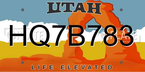 HQ7B783 Utah License Plate