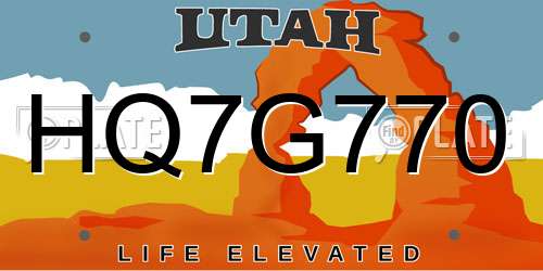 HQ7G770 Utah License Plate