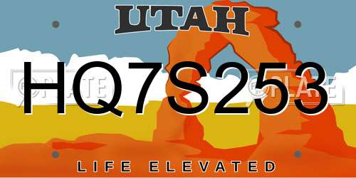 HQ7S253 Utah License Plate