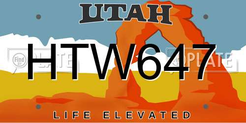 HTW647 Utah License Plate