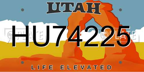 HU74225 Utah License Plate