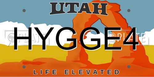 HYGGE4 Utah License Plate