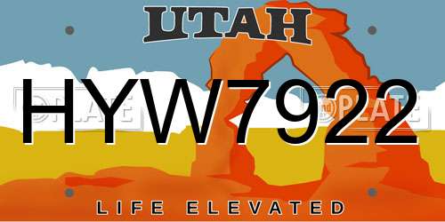 HYW7922 Utah License Plate