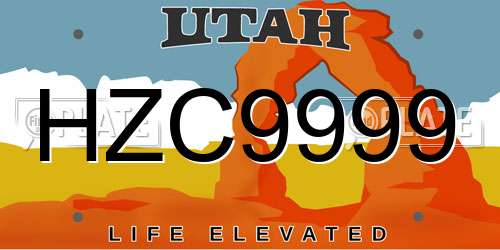 HZC9999 Utah License Plate