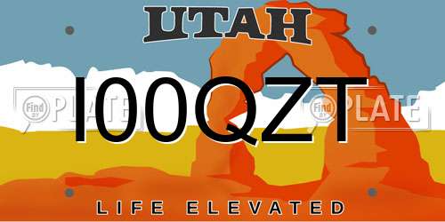 I00QZT Utah License Plate