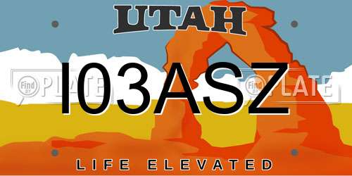 I03ASZ Utah License Plate