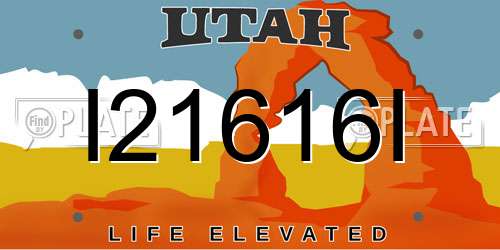 I21616I Utah License Plate