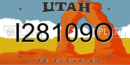 I28109O Utah License Plate