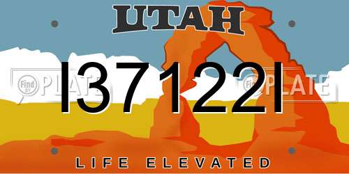I37122I Utah License Plate