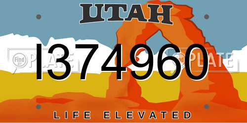 I374960 Utah License Plate