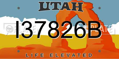 I37826B Utah License Plate