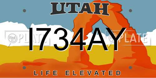 I734AY Utah License Plate