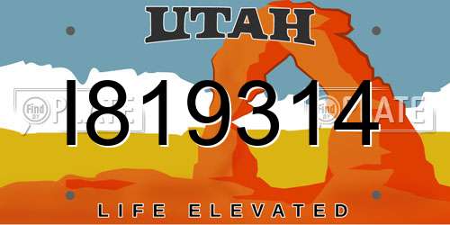 I819314 Utah License Plate