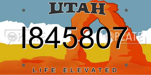 I845807 Utah License Plate